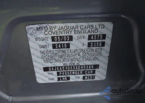 2003 Jaguar X-Type 2.5 from USA, damaged, VIN SAJEA51D53XD43386